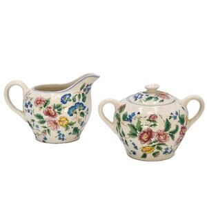 Vintage Laura Ashley Hazelbury Creamer & Sugar Bowl W/ Lid England Floral